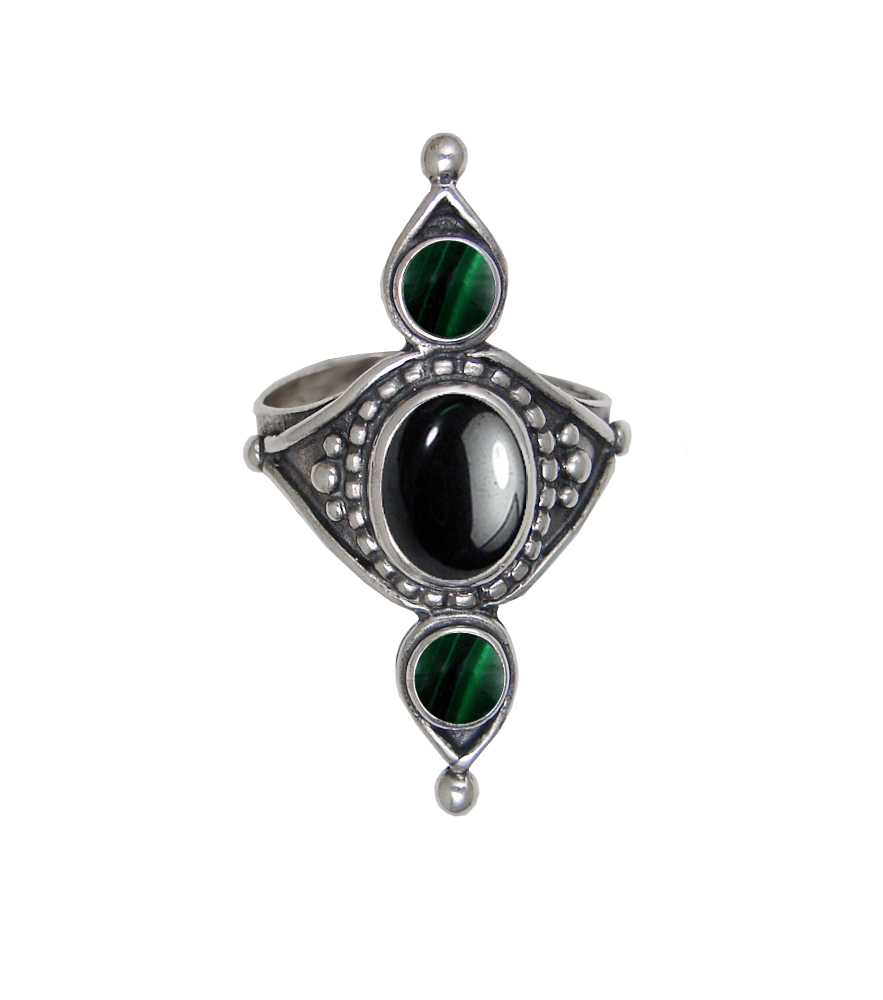 Sterling Silver Royal Ring With Hematite And Malachite Size 7 Sterling Silver Royal Ring With Hematite And Malachite Size 7